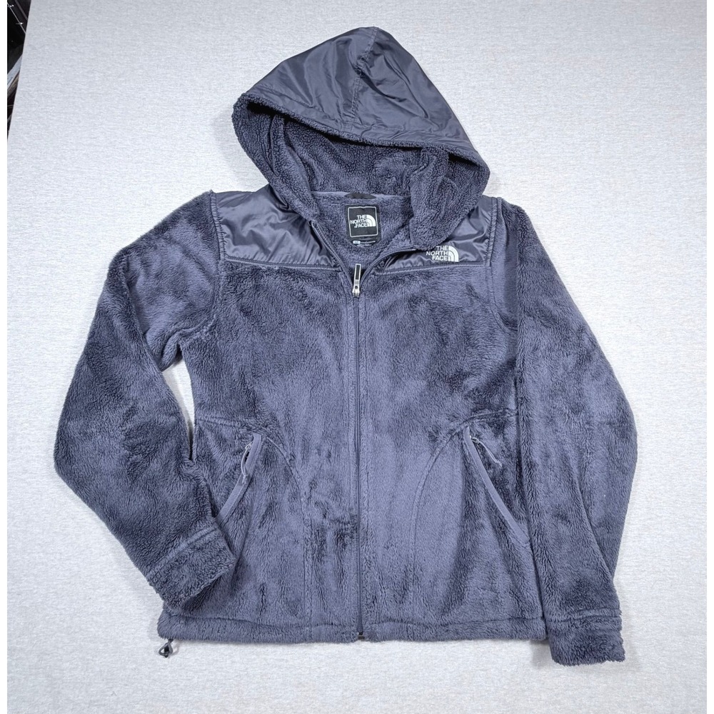 North Face Osito Hooded Fleece Jacket Women S Blue Gray Full Zip Soft Plush Coat